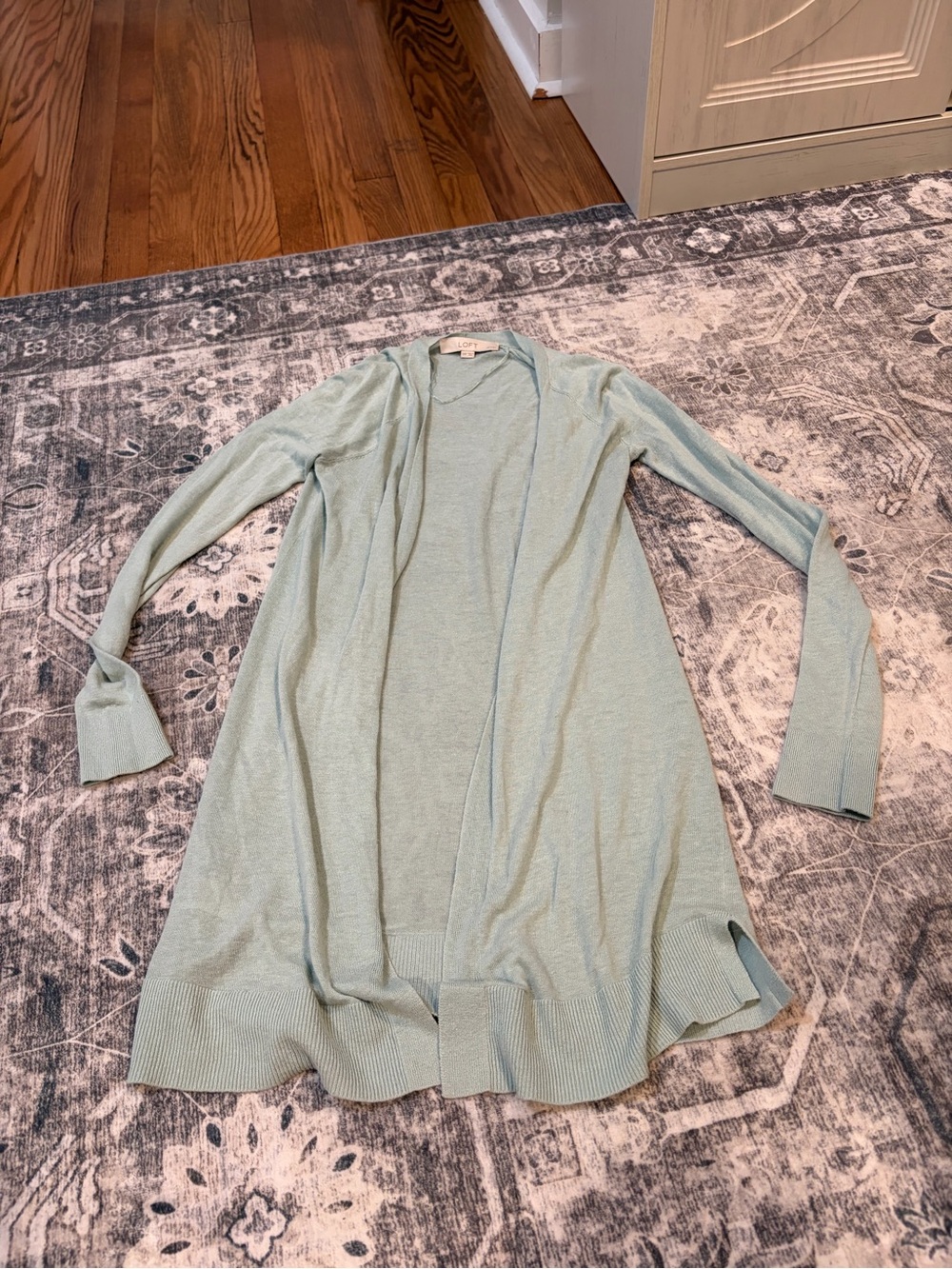 LOFT Light Mint Open-Front Long Cardigan
